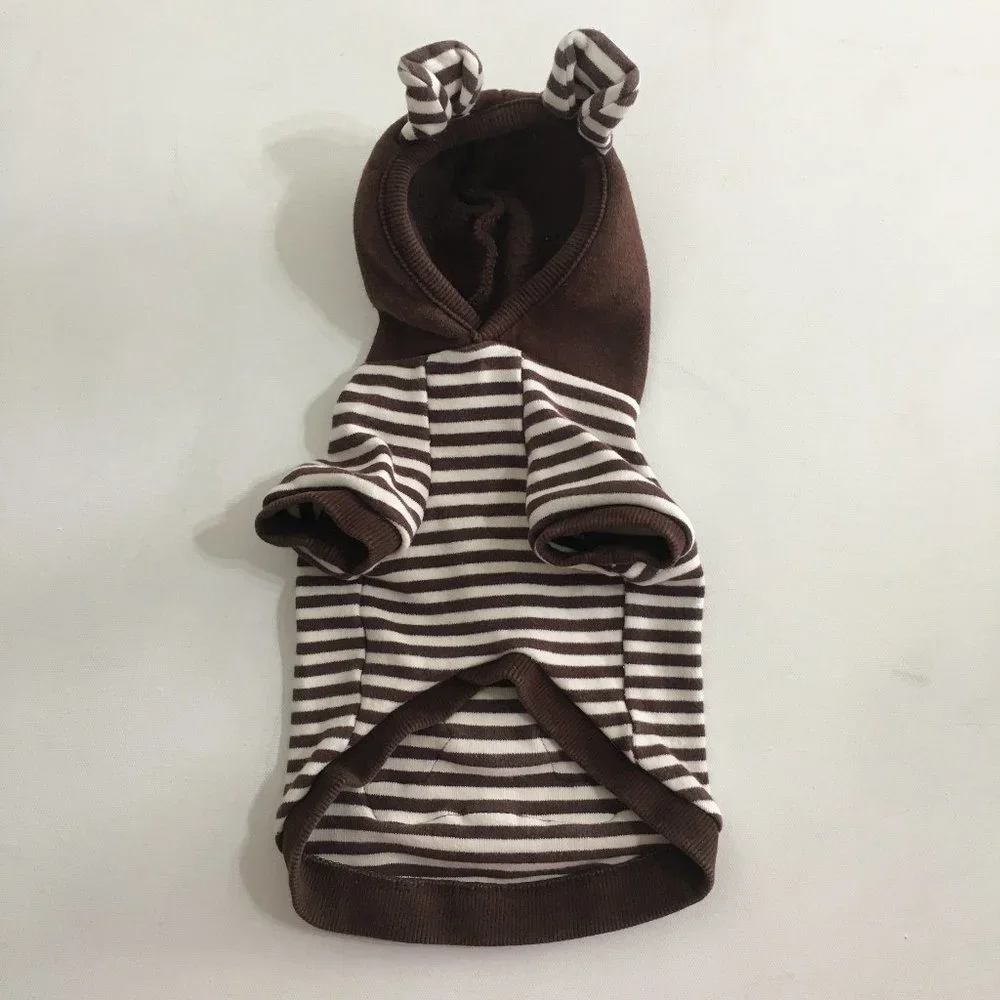 Bear Striped Hoodie Dog Clothes Brown Size Medium